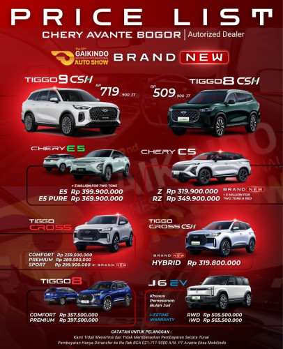 Pricelist Harga Chery kabupatengarut 2025
